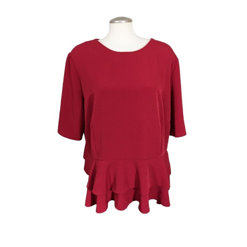 Womens Red Boxy Tee Shirt Plus Size 20 Ruffle Peplum Casual Top Crinkle Asos